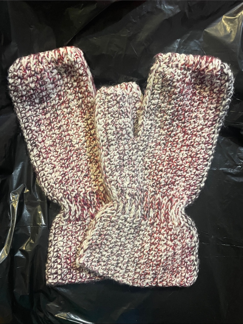 Crocheted wool and acrylic tweed mittens